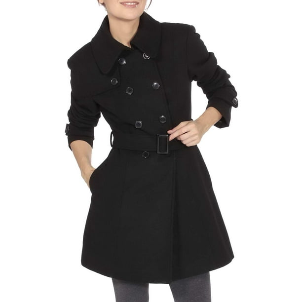 Womens Trench Black Leather Coat 3/4 Long Cynthia Classic Parka Fitted JACKET